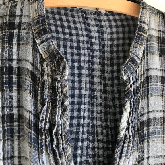 CP Shades Regina Blue Plaid Double-layered Cloth Tunic Dress Top X Small - Picture 3 of 7